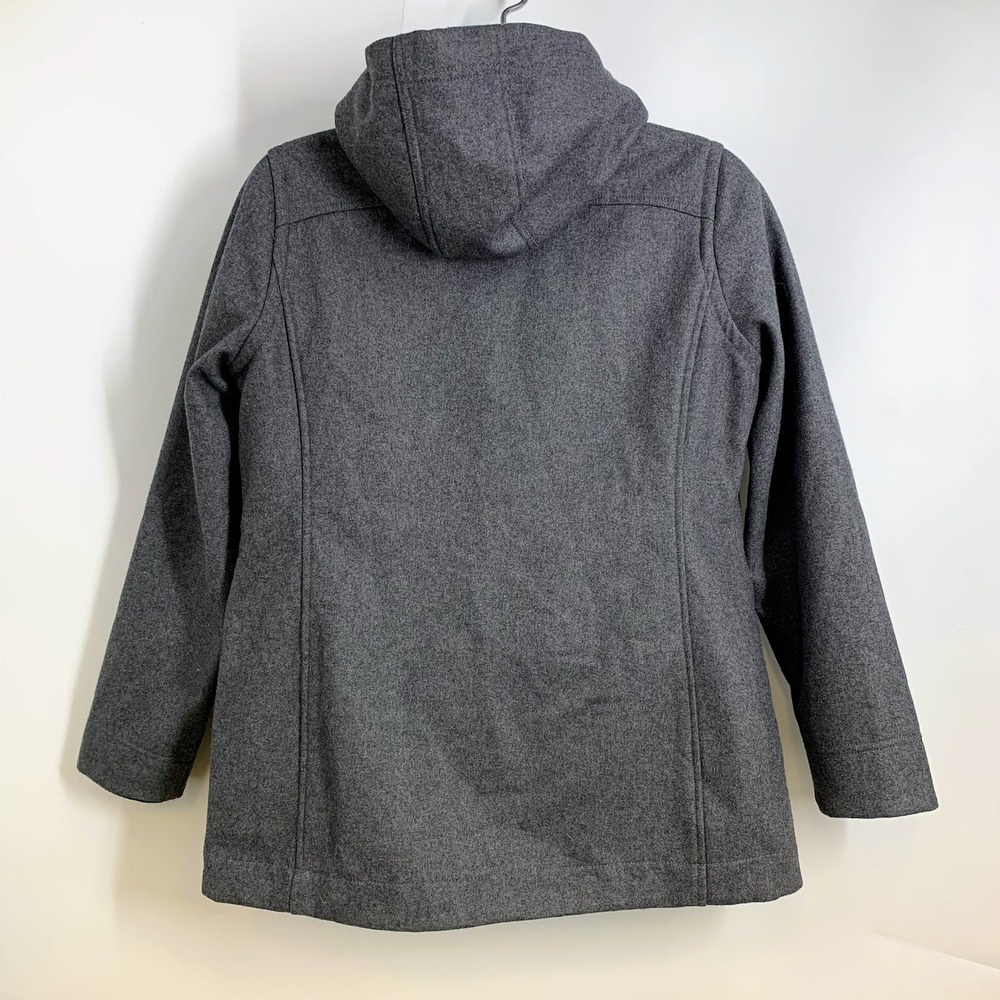 Woolrich Womens L/G Charcoal Gray Hooded Wool Blend Jacket Coat - Picture 2 of 13